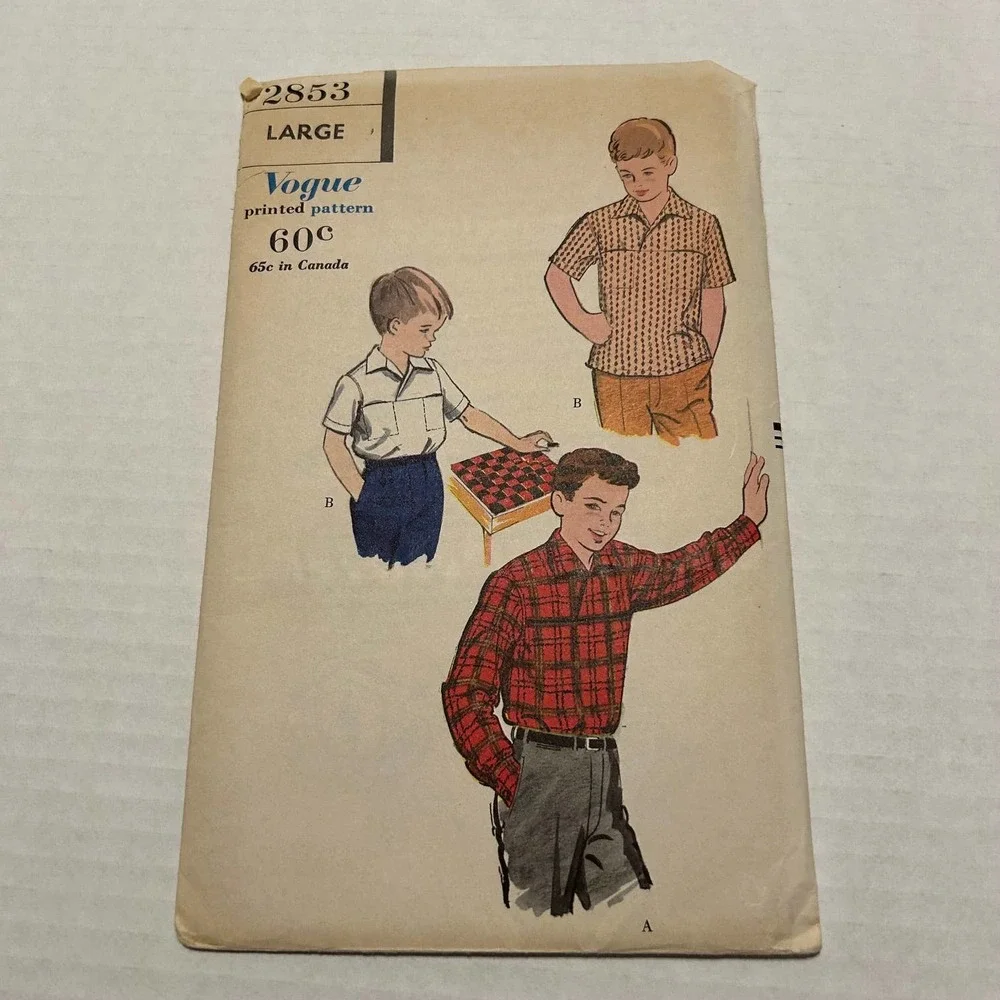 Vogue Vintage 1950's Pattern #2853 Boys‎ Sport Shirts Size Medium Neck 12.5-13